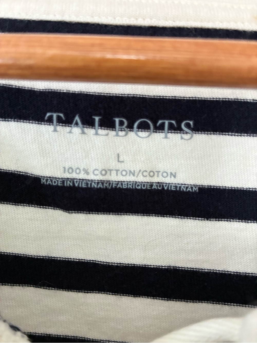 Talbots Black/Navy & White Cotton Lace-Up Striped Short Sleeve Tee - Picture 3 of 5